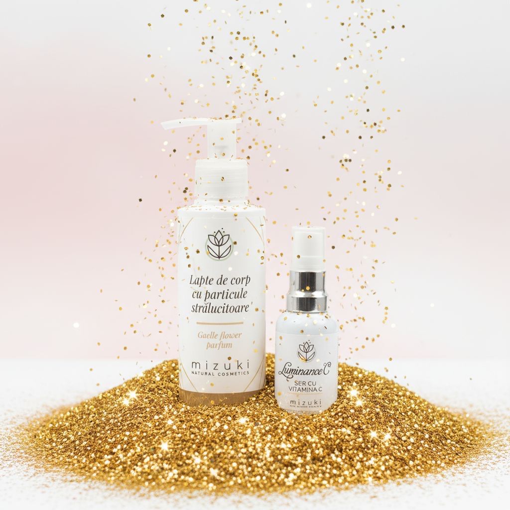 Pachet Glow & Shine - Lapte de corp cu particule stralucitoare si Ser cu vitamina Luminance C+